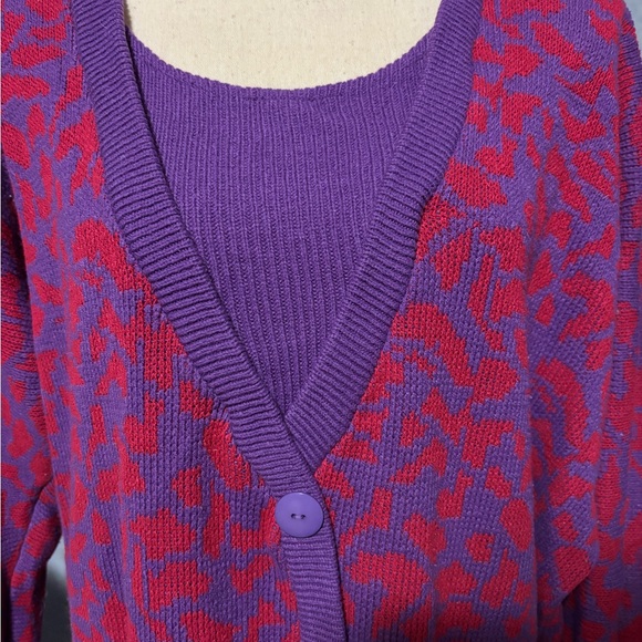 Purple and Red Knit dress animal print vintage 2xl - Picture 4 of 11